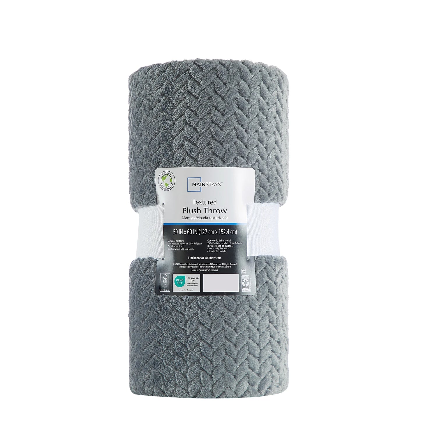 Mainstays Cozy Textured Plush Throw Blanket (Grey, 50"x60")