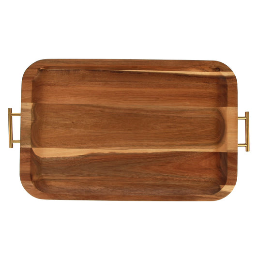 Better Homes & Gardens Acacia Wood Serving Tray (Gold Handles)