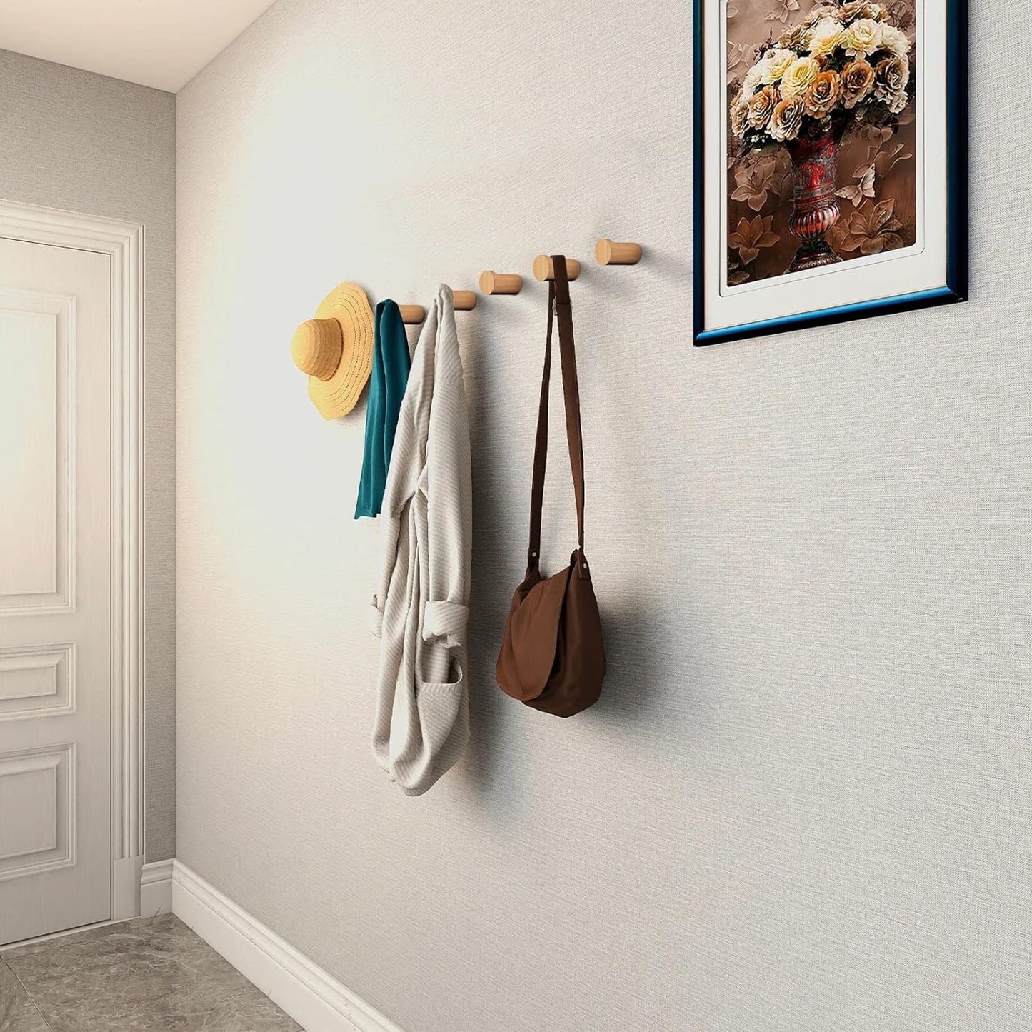Natural Wood Wall Hooks (6-Pack, Beech Wood)