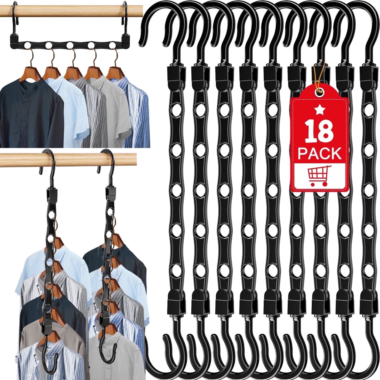 Scidweet Space-Saving Hangers (18-Pack, Black)