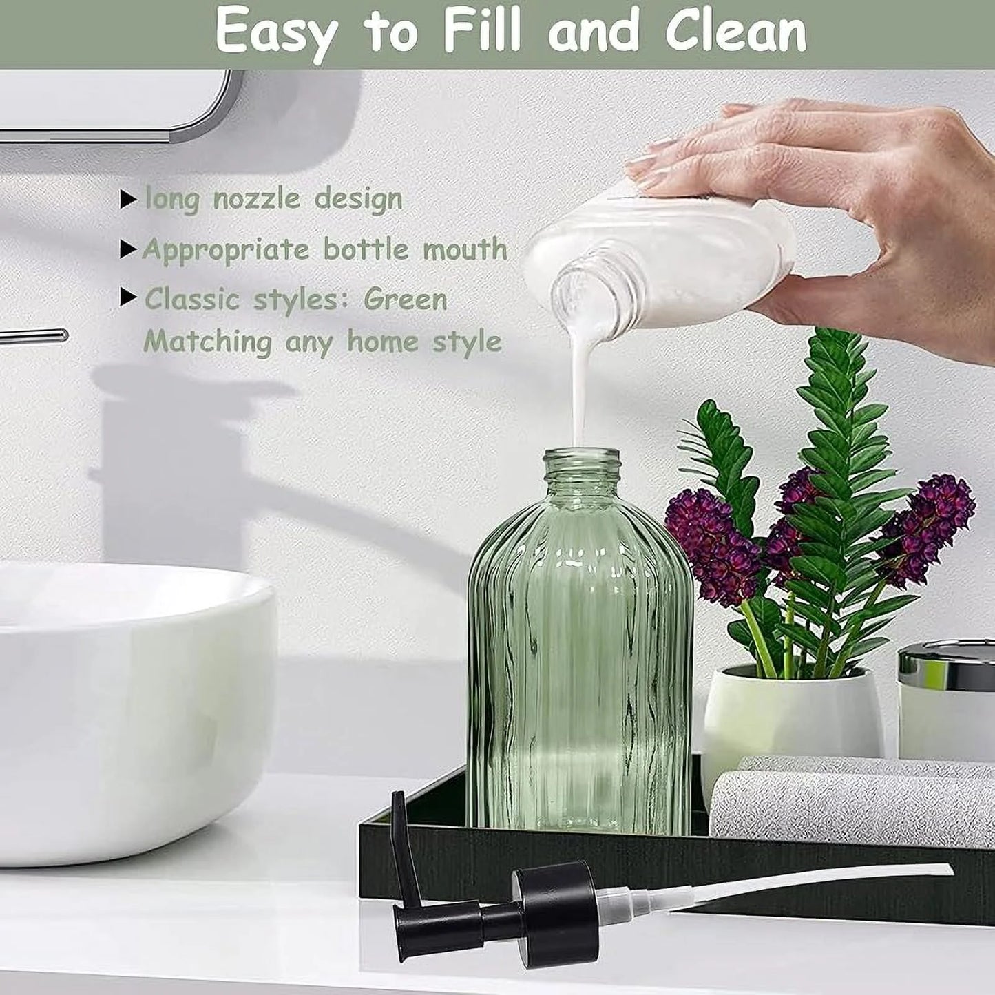 Green Glass Soap Dispenser Set (13.5oz, 2-Pack)
