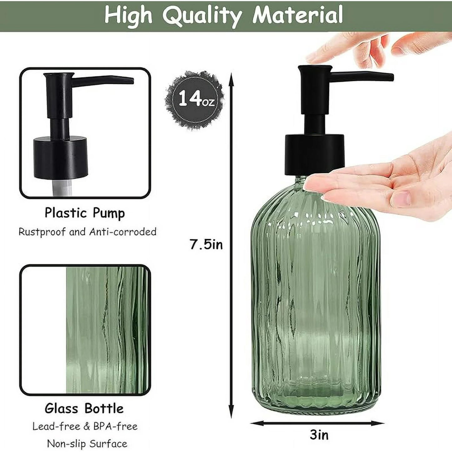 Green Glass Soap Dispenser Set (13.5oz, 2-Pack)