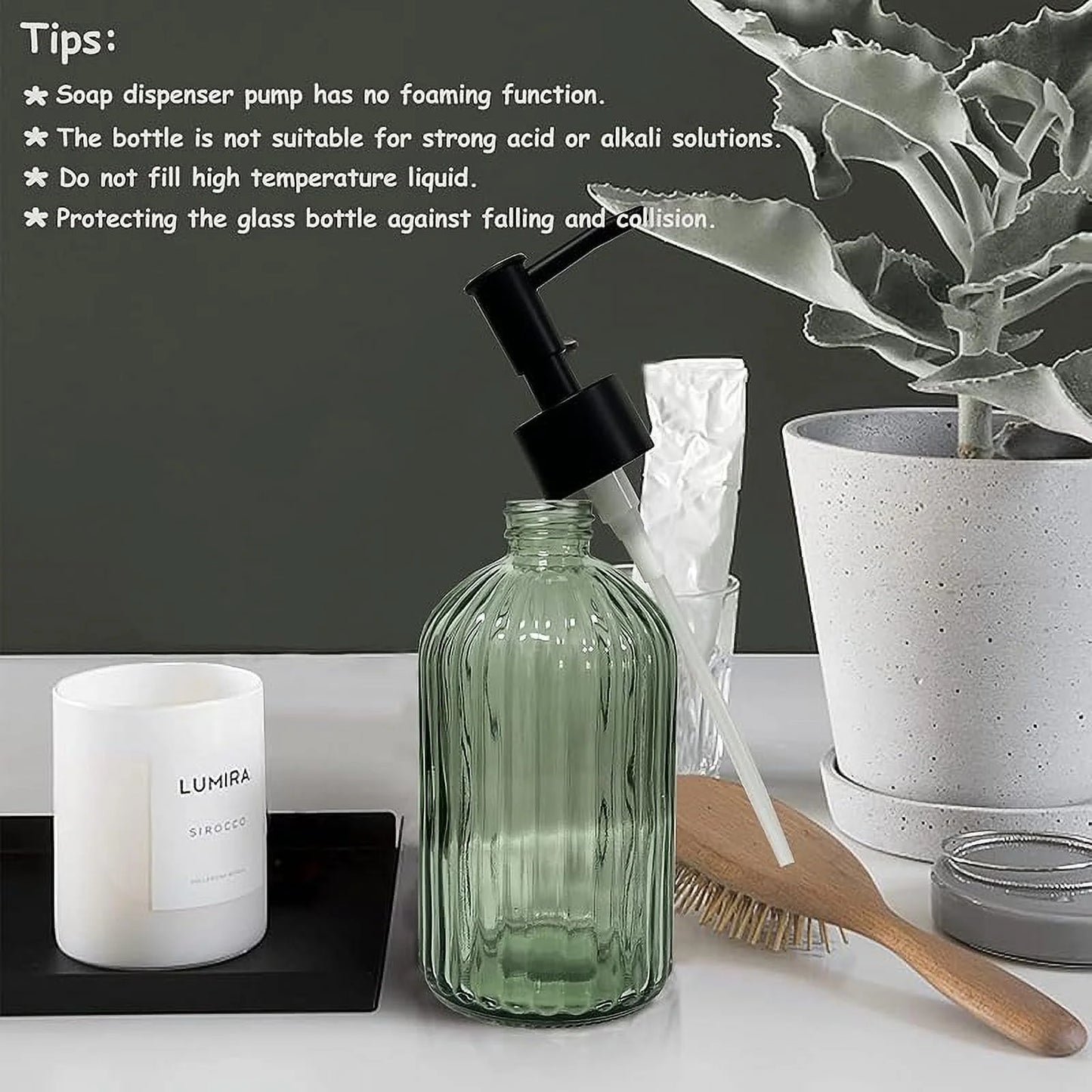 Green Glass Soap Dispenser Set (13.5oz, 2-Pack)